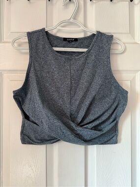 Zobha Heather Blue-Gray Twist-Front Cropped Tank